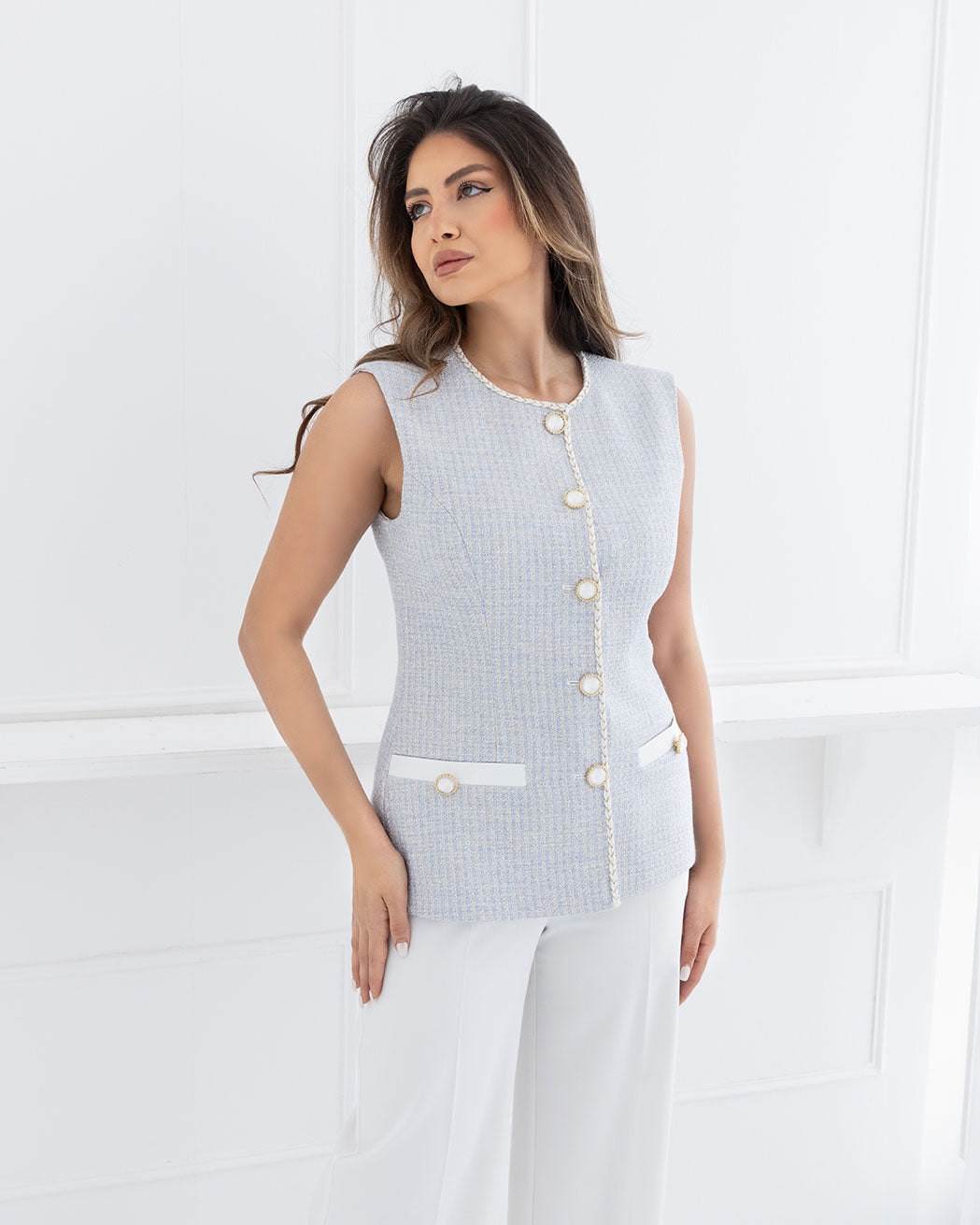 Serelisse | Gizia White & Blue Tweed Set
