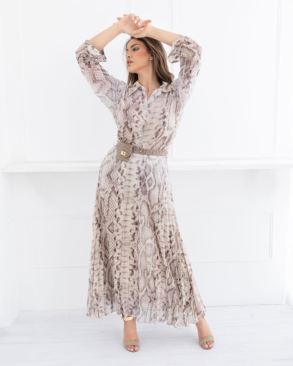 Light Animal Print Shirt & Pleated Skirt Set