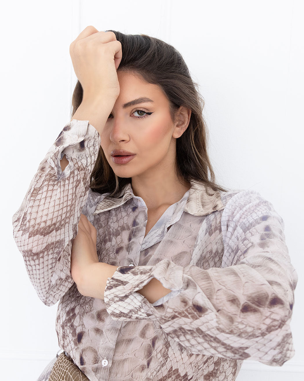 Light Animal Print Shirt & Pleated Skirt Set