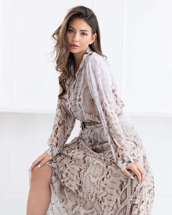 Light Animal Print Shirt & Pleated Skirt Set