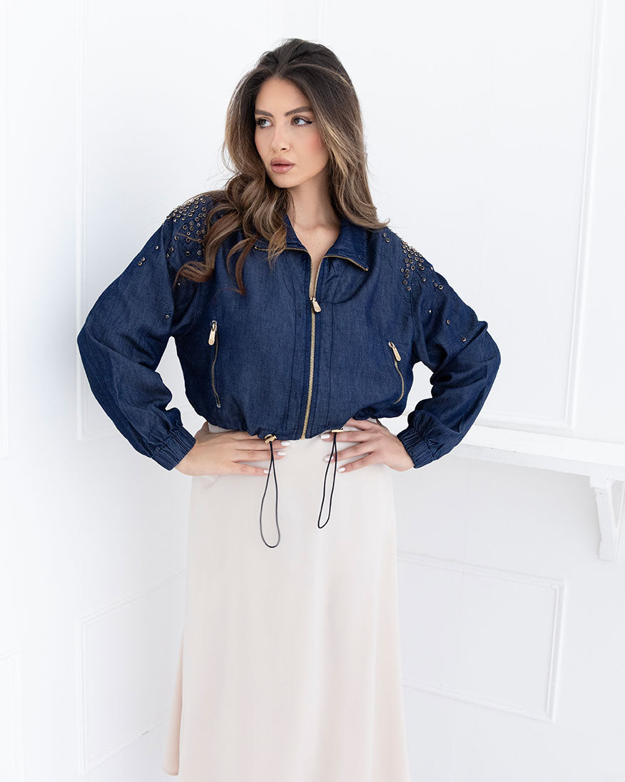 Studded Cotton Bomber Jacket