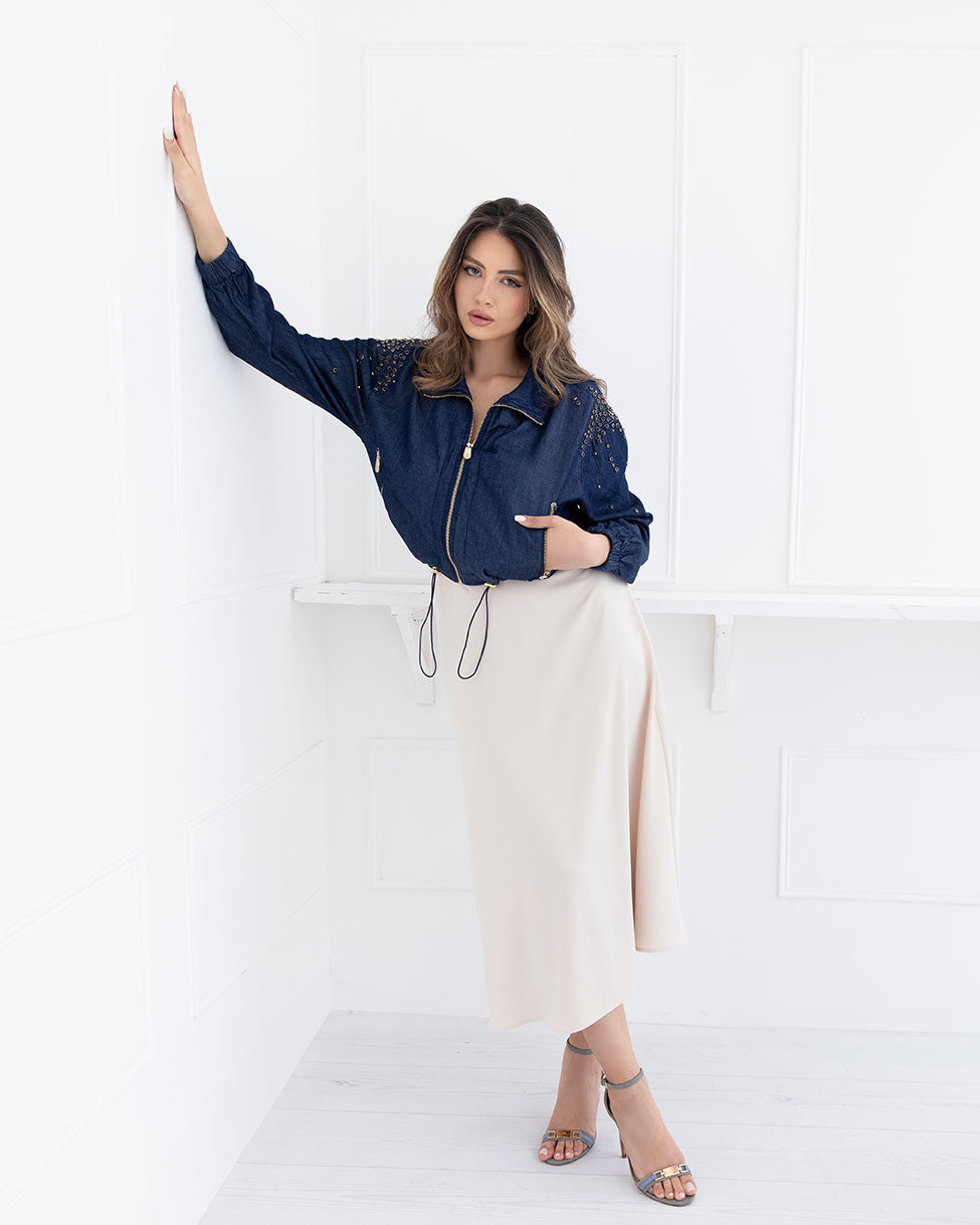 Satelle | Flowy Satin Midi Skirt