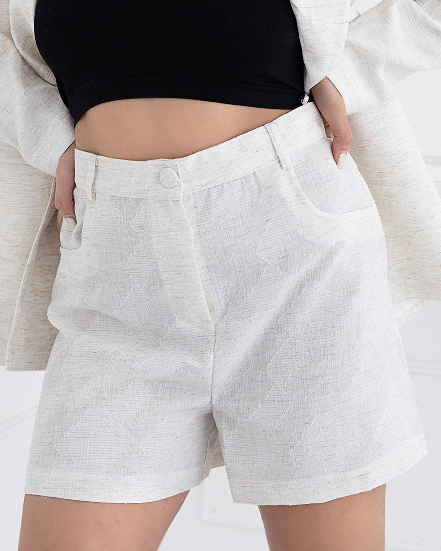 Solvaira | Linen Light Beige Jacket & Shorts Set