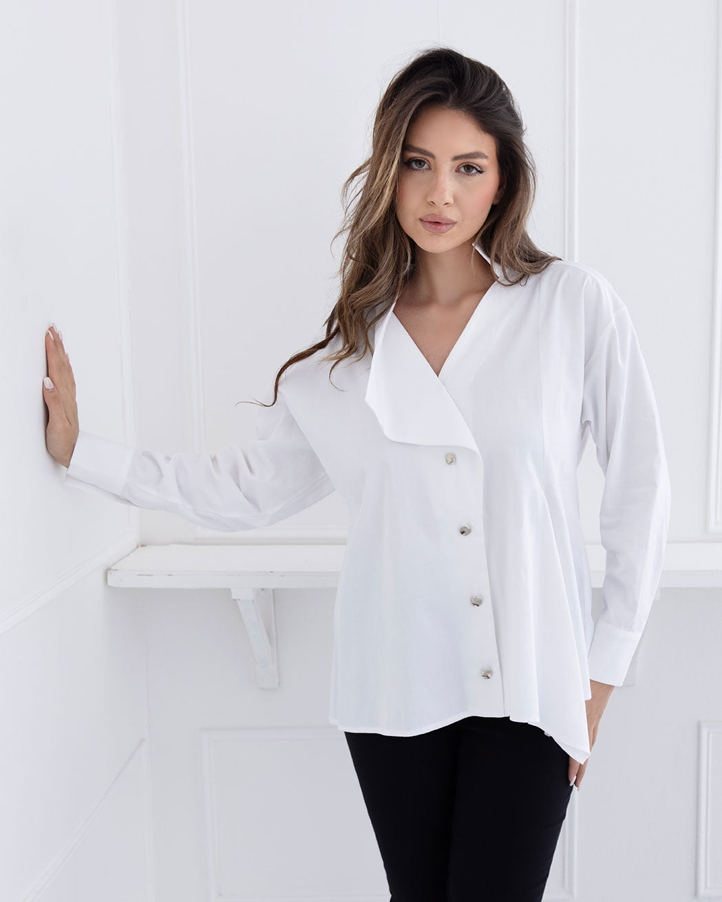 Asymmetric White Ruffle Blouse