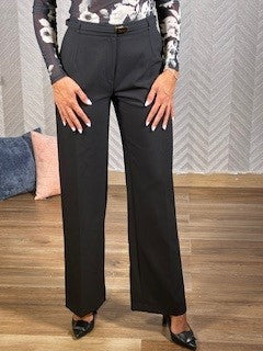 Pants, black, straight leg, with belt