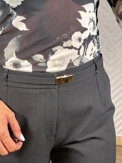 Pants, black, straight leg, with belt