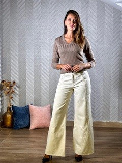 Pants, denim, ecru, wide leg