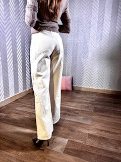 Pants, denim, ecru, wide leg
