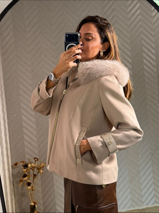 Regal | Beige Fur Hoodie Jacket