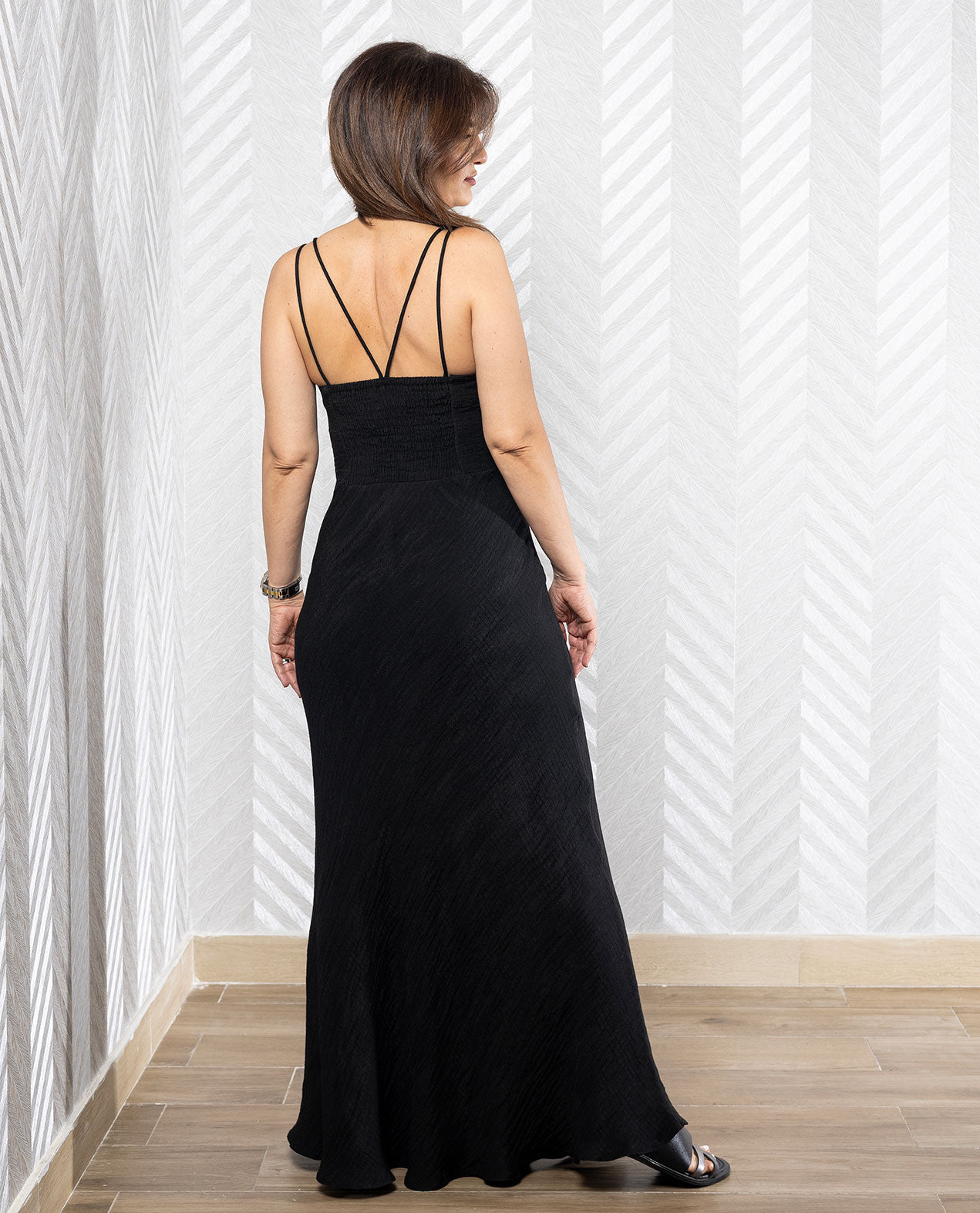 Seashell | Black Sleeveless V-Neck Dress with Shoulder Laces and Shell Detailing