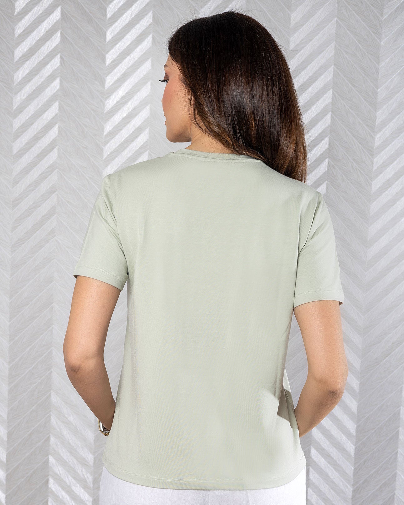 Glimmer | Mint Green T-Shirt with Stone-Embellished Round Neck