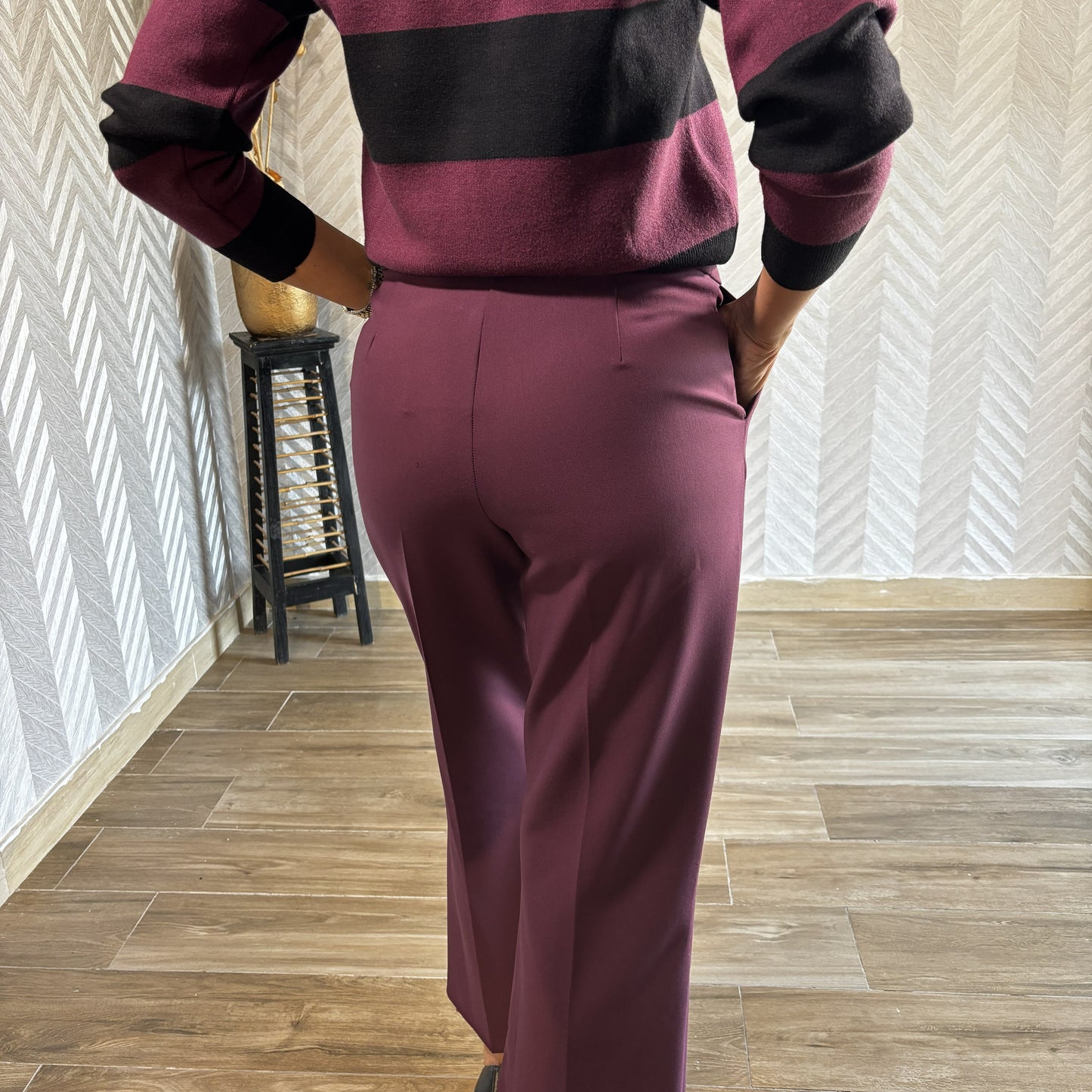 Rubelle | Burgundy Ankle-Length Pants with Subtle Inner Slits