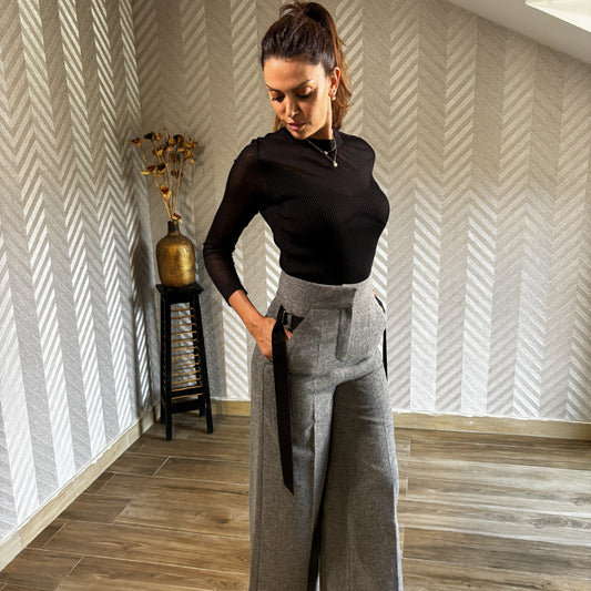 Velrine | Black Fitted Top with Sheer Upper and V-Shape Detail