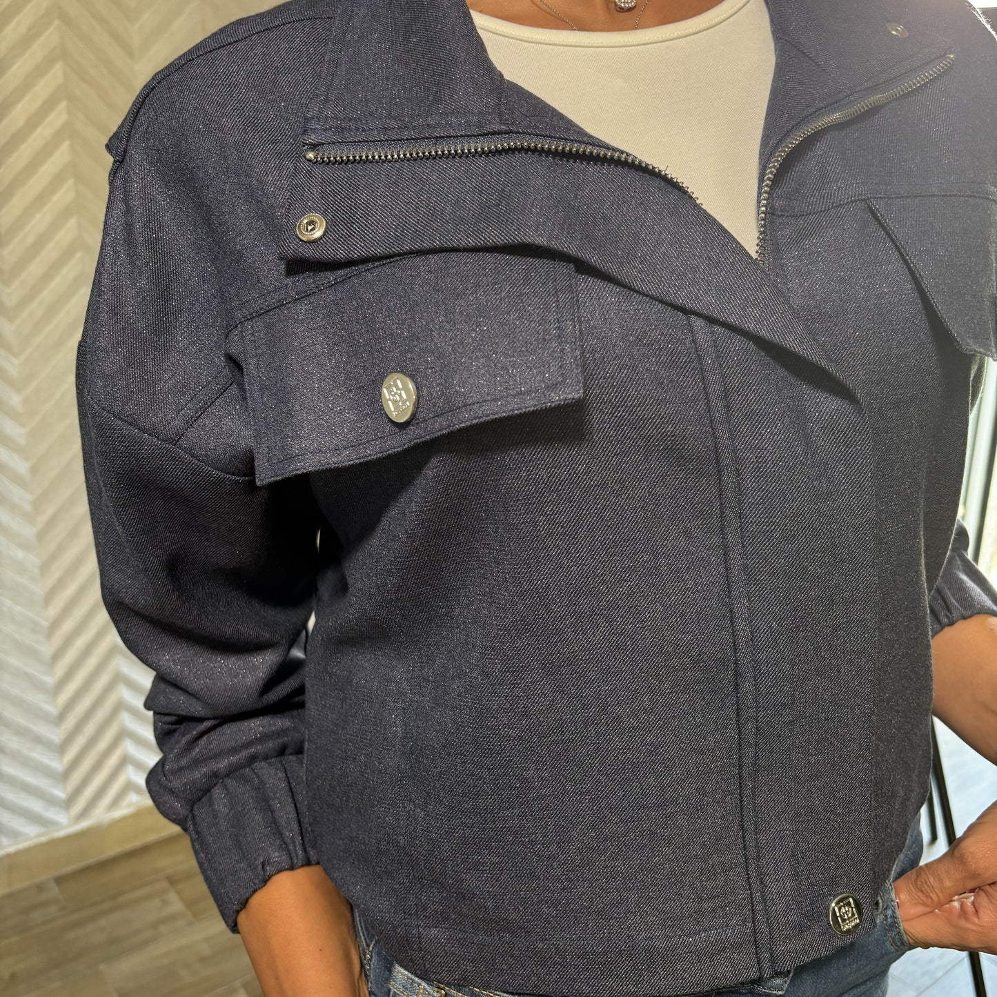 Navine | Navy Blue Bomber Jacket