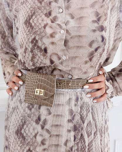 Light Animal Print Shirt & Pleated Skirt Set