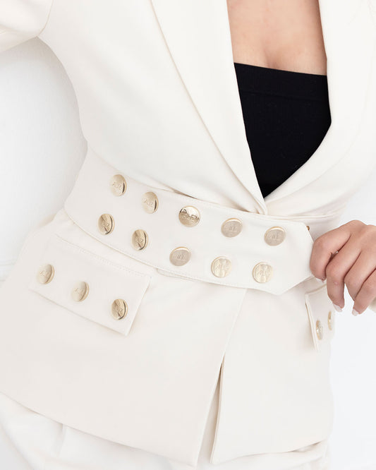 Kiera | Ecru Belted Jacket & Pants Set