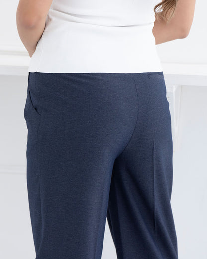 Navira | Navy Blue Straight-Cut Belted Pants