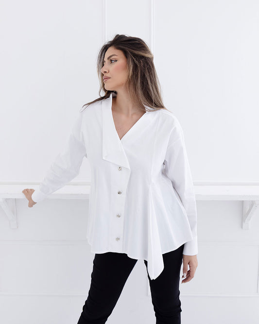 Asymmetric White Ruffle Blouse