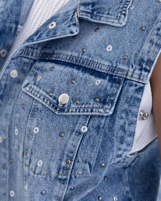 Studded Oversized Denim Gilet