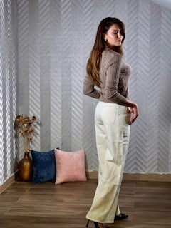 Pants, denim, ecru, wide leg