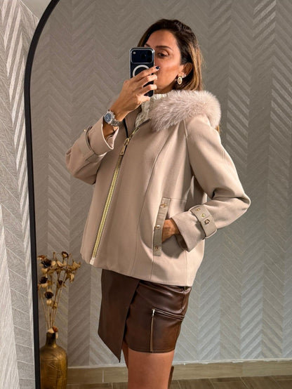 Regal | Beige Fur Hoodie Jacket