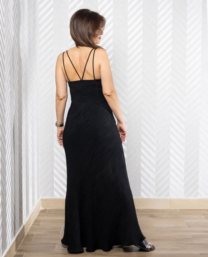 Seashell | Black Sleeveless V-Neck Dress with Shoulder Laces and Shell Detailing
