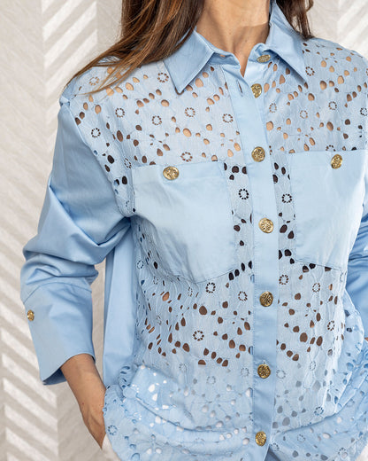 BlueWhisper | Gizia Classic Lace-Patterned Blue Shirt