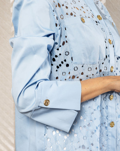 BlueWhisper | Gizia Classic Lace-Patterned Blue Shirt