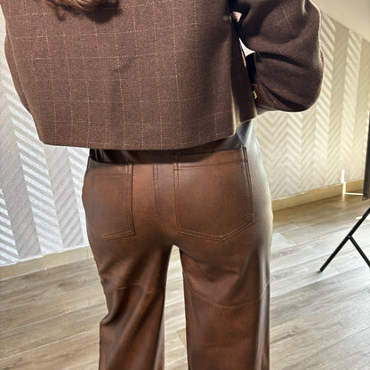 Rivara | Brown Wide-Leg Leather Pants