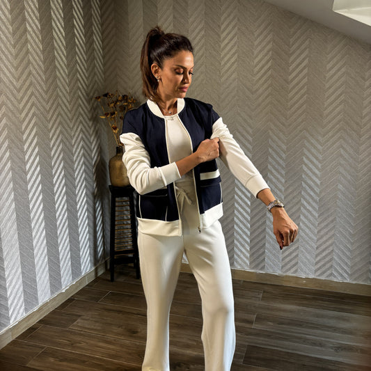 Lyrane | White & Navy Blue Jogging Set