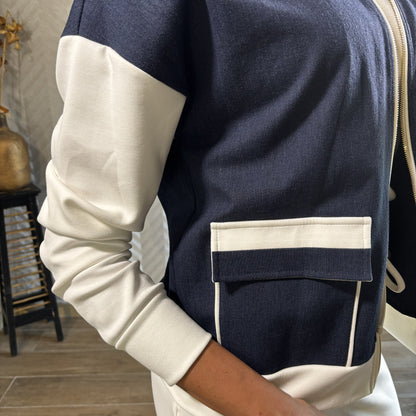 Lyrane | White & Navy Blue Jogging Set