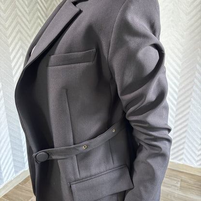 Noirane | Black Blazer with Front-Wrapping Detachable Belt