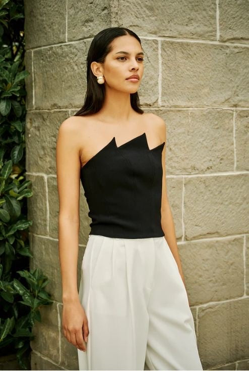 Meg | Black Sleeveless Top with Chest Detail
