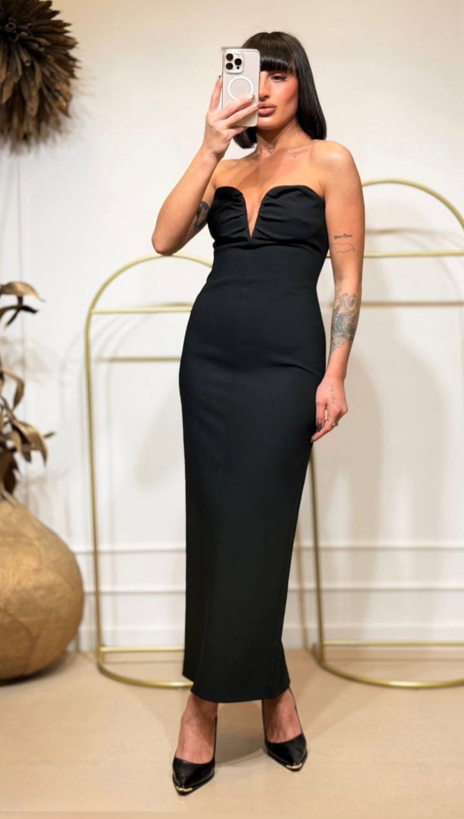 Elena | Black Corset V-Cut Maxi Dress