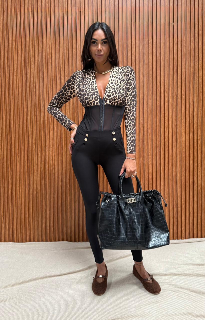 Valentina | Leopard & Sheer V‑Neck Bodysuit