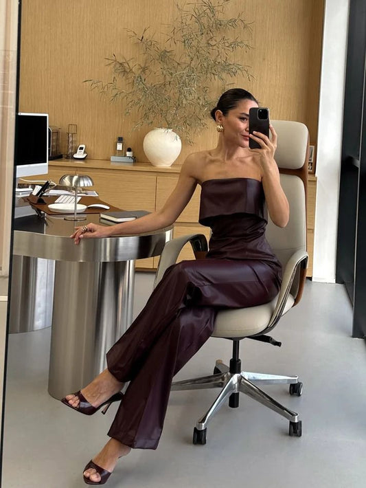 Eris Top | Burgundy Fold-Over Leather Top