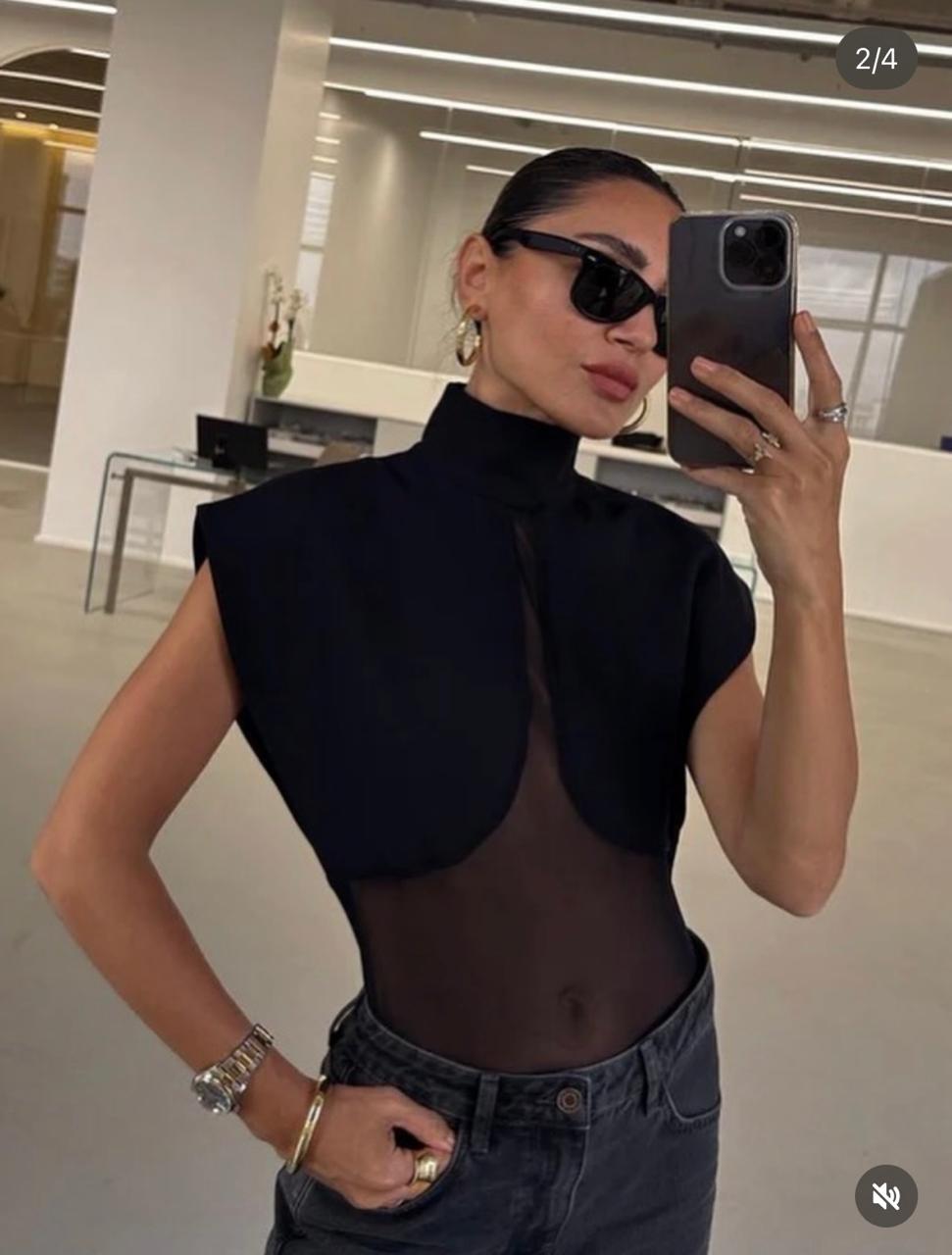 Nixi | Structured Bodysuit with Textured Contrast