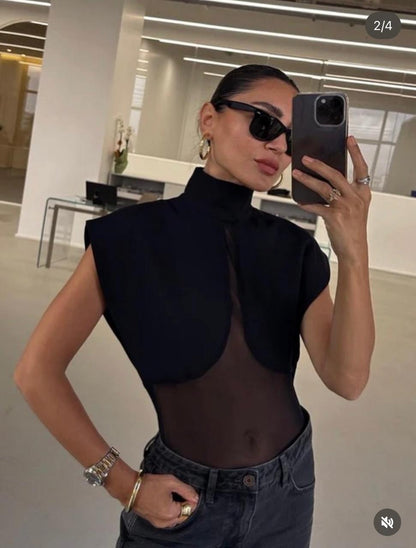 Nixi | Structured Bodysuit with Textured Contrast