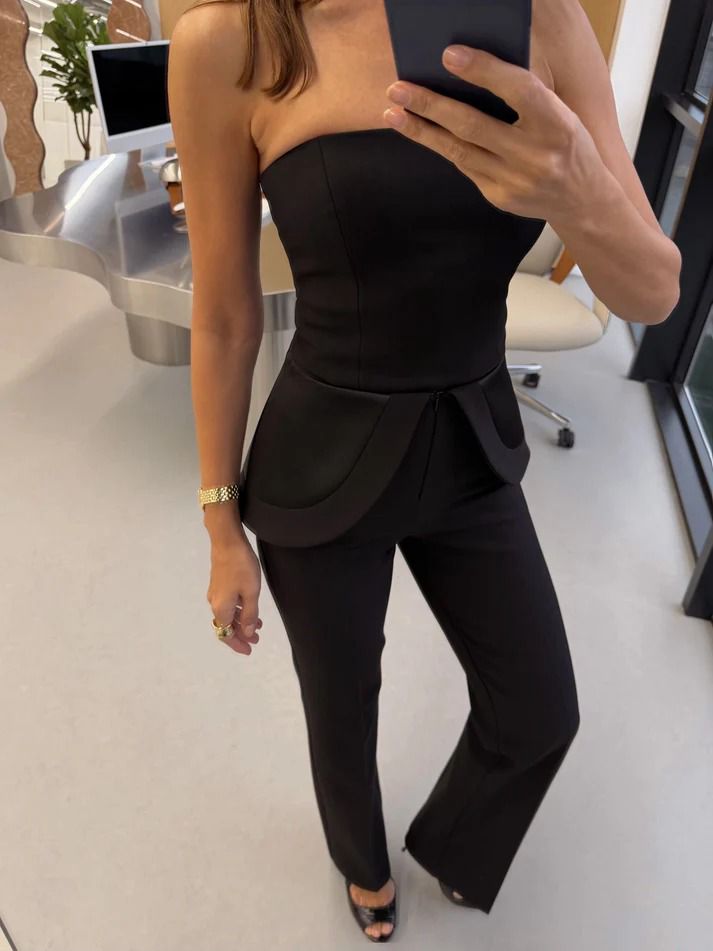 Luma | Black Pants with Satin Ruffle Waist